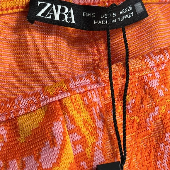 ZARA Orange Pink Jacquard Retro‎ Print 70’s Pants Bell Bottoms Flared size S NWT - Picture 8 of 10